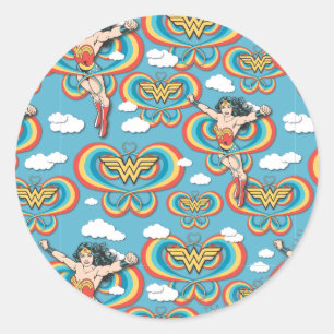 Wunder Woman Flying High-Muster Runder Aufkleber