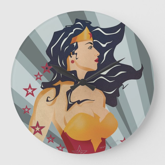 Wunder Woman Retro Profil Sunburge Große Wanduhr (Vorderseite)