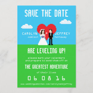 Wunderbar Nerdy 8-Bit Bride & Groom Speichern Sie Save The Date