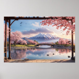 Wunderbar Sonnenuntergang japanische Sakura Tree Poster