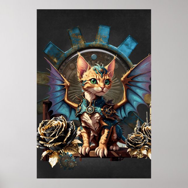 Wunderbare Fantasiesteampunkatze. Poster (Vorne)