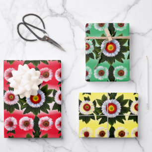 Wunderbare Gerbera-Blume rot, grün, gelb Geschenkpapier Set