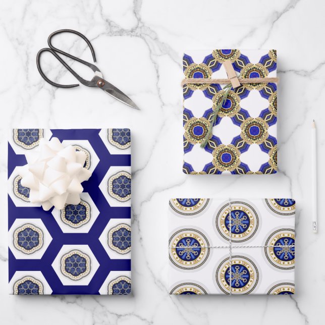 Wunderbare Nautische Marine weiß und Gold Geschenkpapier Set (Vorderseite)