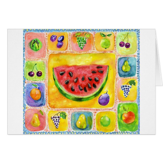 Wunderbare Wassermelone & Sommerfrüchte-Folk-Art (Vorderseite (Horizontal))