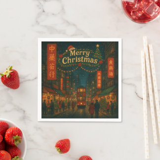 Wunderbare Weihnachtsstraßen in Hongkong Serviette