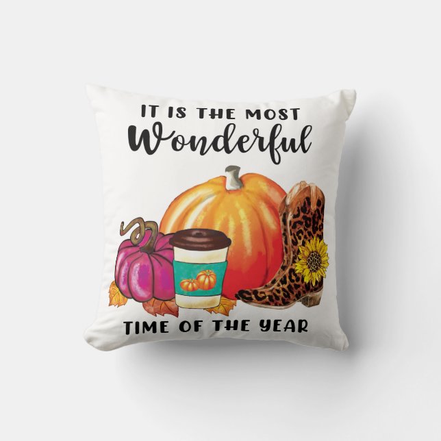 Wunderbare Zeit des Jahres Autumn Pumpkin Zitat Kissen (Vorderseite)