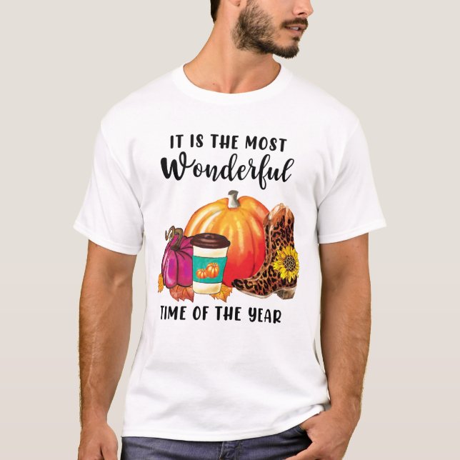 Wunderbare Zeit des Jahres Autumn Pumpkin Zitat T-Shirt (Vorderseite)