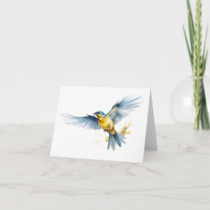 Wunderbarer blauer und gelber Vogel fliegt BLANK  Karte