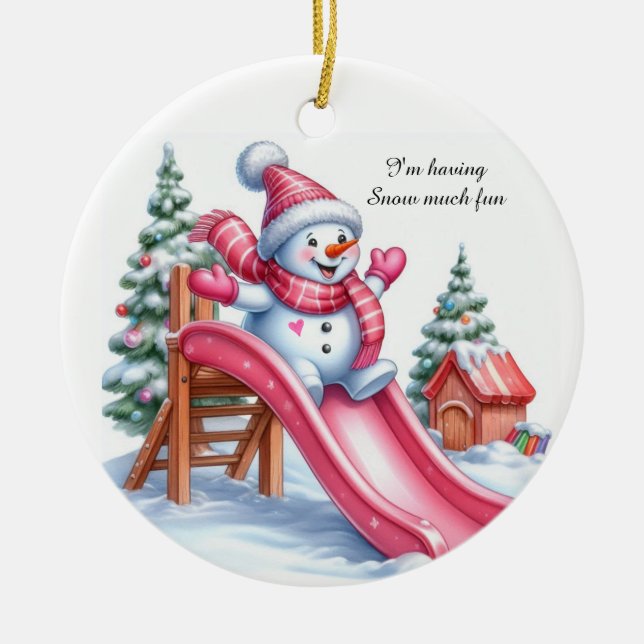 Wunderbarer Pink Snowman Spielplatz Spaß Keramik Ornament (Vorne)