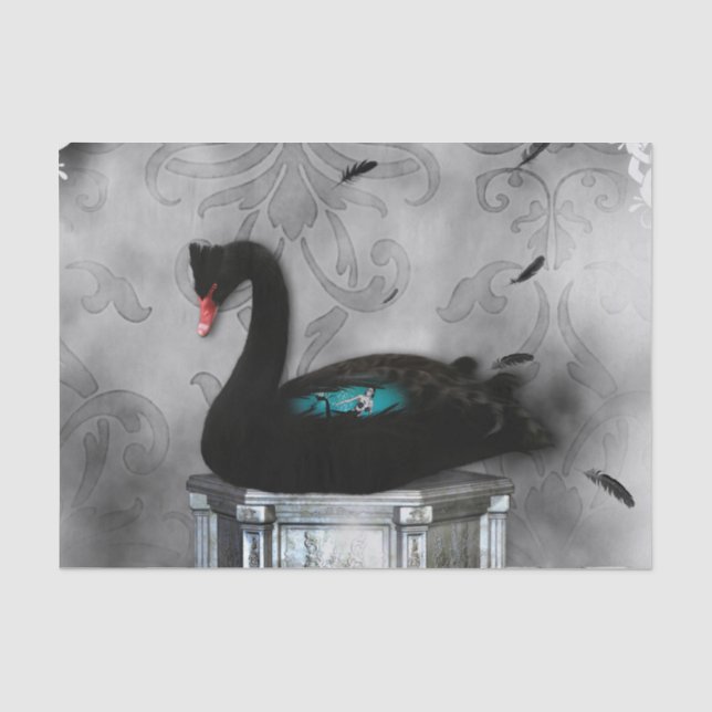 Wunderbarer schwarzer Schwan mit dunklem Meerjungf Seidenpapier (Vorderseite)