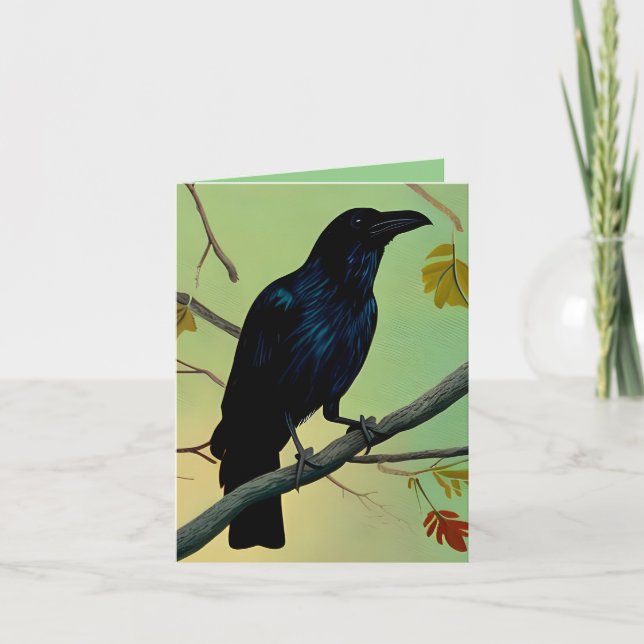 Wunderbarer Spaß raven auf dem Zweig Karte (Vorderseite)