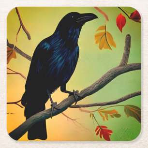 Wunderbarer Spaß raven auf dem Zweig Rechteckiger Pappuntersetzer