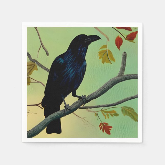 Wunderbarer Spaß raven auf dem Zweig Serviette (Vorderseite)