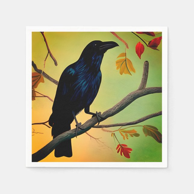 Wunderbarer Spaß raven auf dem Zweig Serviette (Vorderseite)
