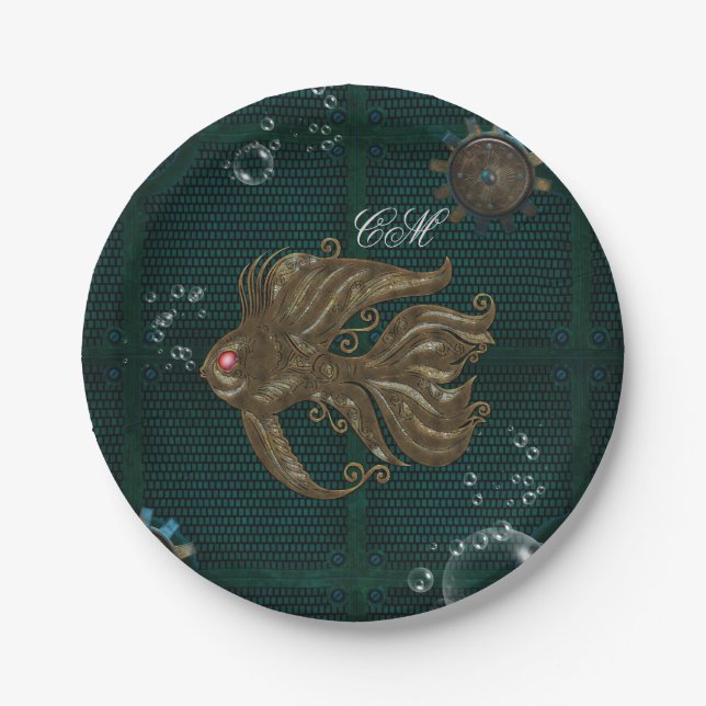 Wunderbarer Steampunkfisch. Pappteller (Vorderseite)