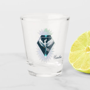 Wunderbarer weißer Fantasiephoenix. Schnapsglas