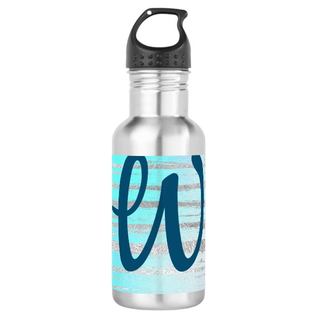 Wunderbares Blau und Silber mit Monogramm Edelstahlflasche (Vorderseite)