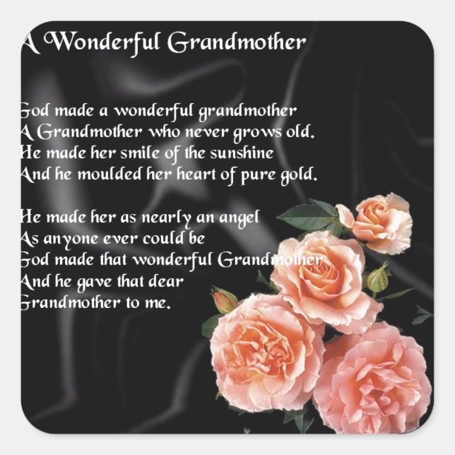 Wunderbares Großmuttergedicht - Blume auf schwarz Quadratischer Aufkleber (Vorderseite)