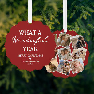 Wunderbares Jahr Foto Collage Rot Weihnachten Ornament Karte