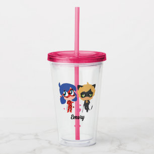 Wunderbares Ladybug & Cat Noir Chibi Gastgeschenk Acryltrinkbecher