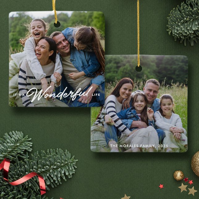 Wunderbares Leben zwei Foto Weihnachten Keramikornament (Von Creator hochgeladen)