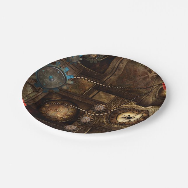 Wunderbares Steampunkdesign Pappteller (Schrägansicht)