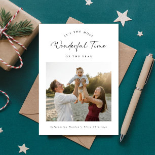 Wunderbares Time Baby's First Christmas Family Fot Feiertagskarte