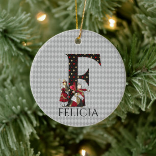 Wunderland Alice & Herzkönigin Buchstabe F  Keramik Ornament