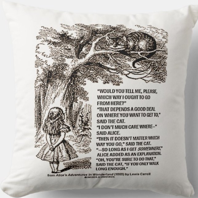 Wunderland, auf welche Weise ich mein Angebot mach Kissen (Throw pillow featuring infamous conversation between Alice & Cheshire Cat for the directionless!)