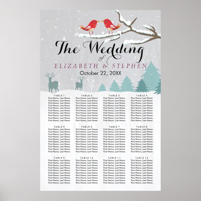 Wunderland Birds Dei Winter Wedding Chart Poster (Vorne)