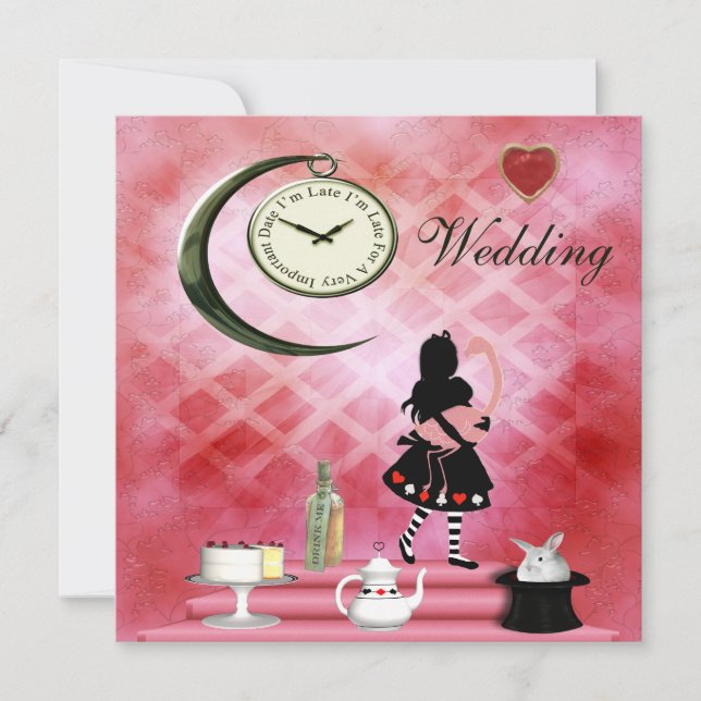 Wunderliche Alice u. rosa Flamingo-Hochzeit Einladung (Vorderseite)