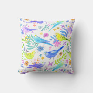 Wunderliche Aquarell Budgie Parakeets Kissen