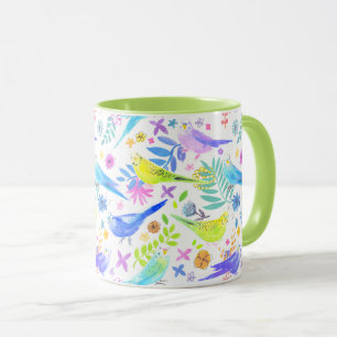 Wunderliche Aquarell Budgie Parakeets Tasse
