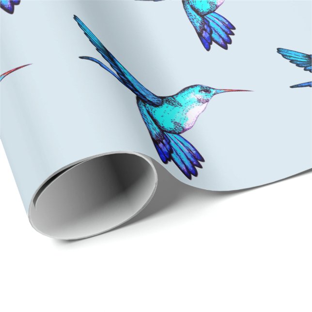 Wunderliche blaue Kolibris Geschenkpapier (Rolleneckpunkt)