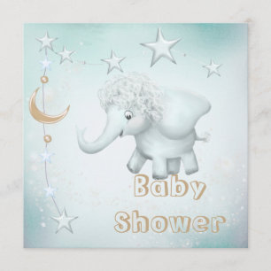 Wunderliche Elefant-, Mond-u. Stern-Babyparty Einladung