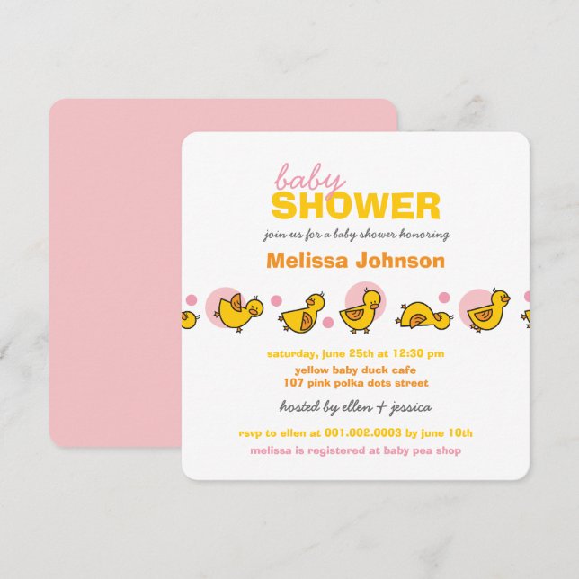 Wunderliche Enten-laden rosa Punkt-Baby-Dusche ein Einladung (Vorne/Hinten)