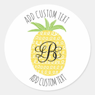 Wunderliche Hand-gezeichnete Ananas mit Monogramm Runder Aufkleber