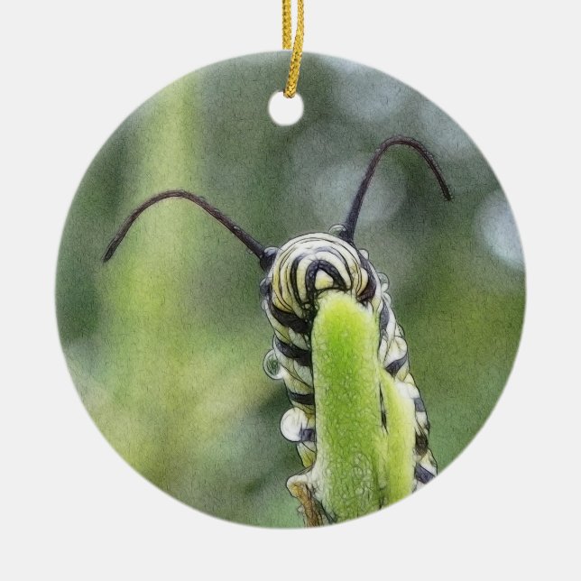 Wunderliche junge Monarch-Schmetterlings-Raupe Keramik Ornament (Vorne)