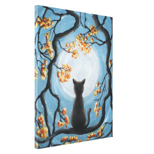 Wunderliche Katze in der Baum-Vollmond-Malerei Leinwanddruck