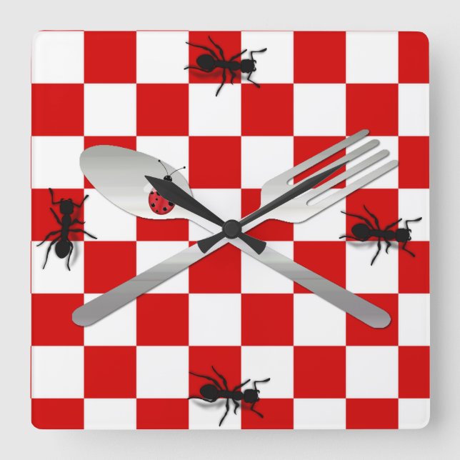 Wunderliche Picknick-Küchen-Wanduhr Quadratische Wanduhr (Vorderseite)