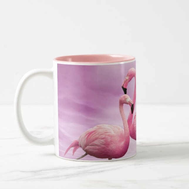 Wunderliche rosa Flamingo-Tasse Zweifarbige Tasse (Links)