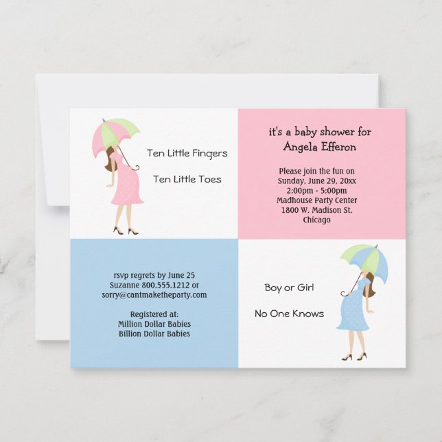 Wunderliche rosa und blaue Babyparty-Einladung Einladung (Vorderseite)