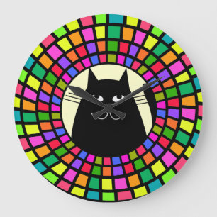Wunderliche schwarze Katzen-Uhr-Mosaik-Art-Kunst 2 Große Wanduhr