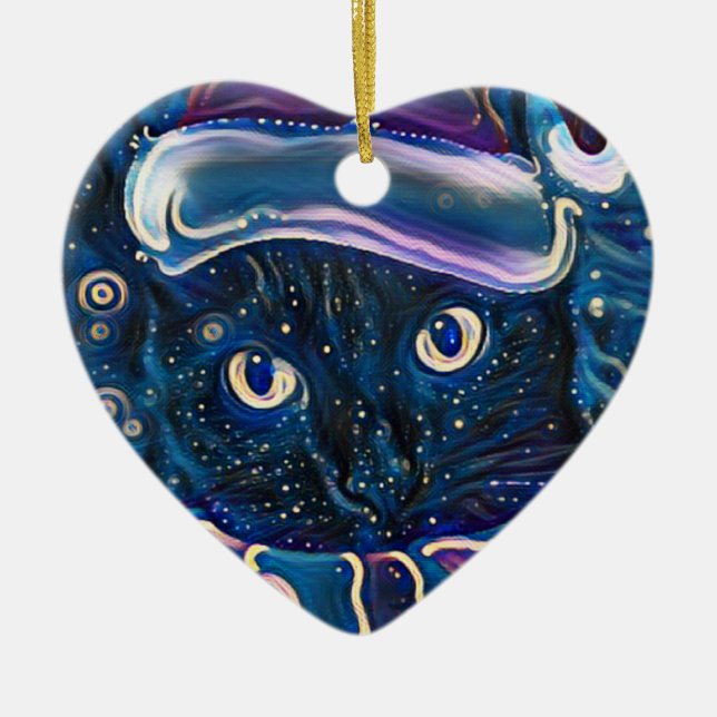 Wunderliche schwarze Katzen-Weihnachtsverzierung Keramikornament (Vorne)