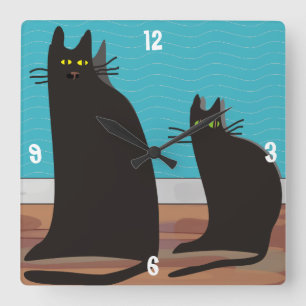 Wunderliche zwei schwarze Katzen-Kunst-Uhr Quadratische Wanduhr