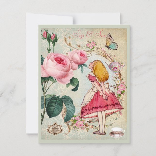 Wunderlicher Alice im Wunderland-CollageSip u. Einladung (Vorderseite)