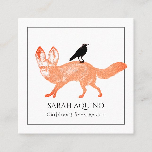 Wunderlicher das Buch-Autor Fox- u. Krähen-Kinder Quadratische Visitenkarte (Vorderseite)