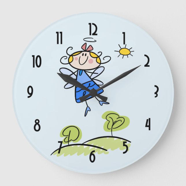 Wunderlicher glücklicher Engels-feenhaftes Fliegen Große Wanduhr (Vorderseite)