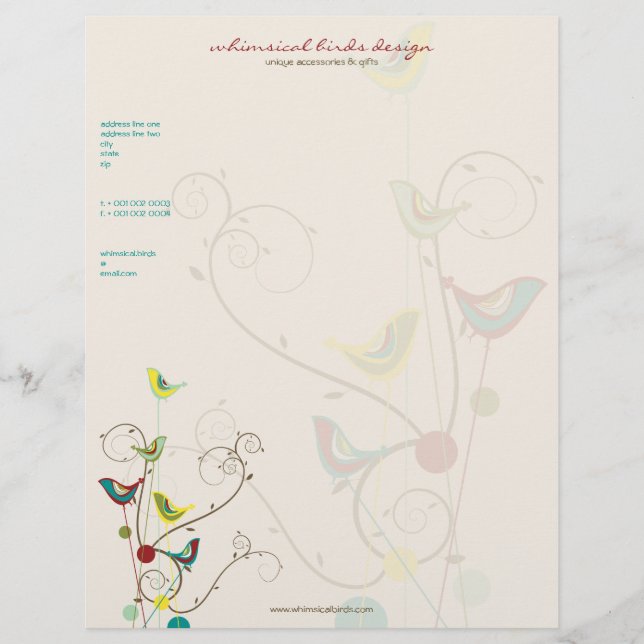 Wunderlicher Sommer-Vogel-Wirbels-moderne Briefbogen (Vorderseite)