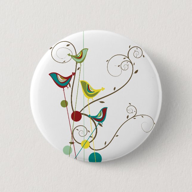 Wunderlicher Sommer-Vogel-Wirbels-moderne Button (Vorderseite)